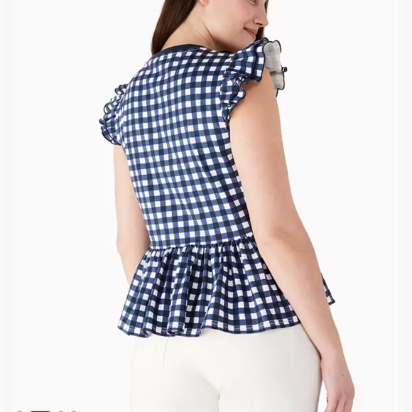 Kate Spade Blue Gingham Women's Peplum Cotton Top w/ Ruffled Cap Sleeves. XL - Picture 2 of 16